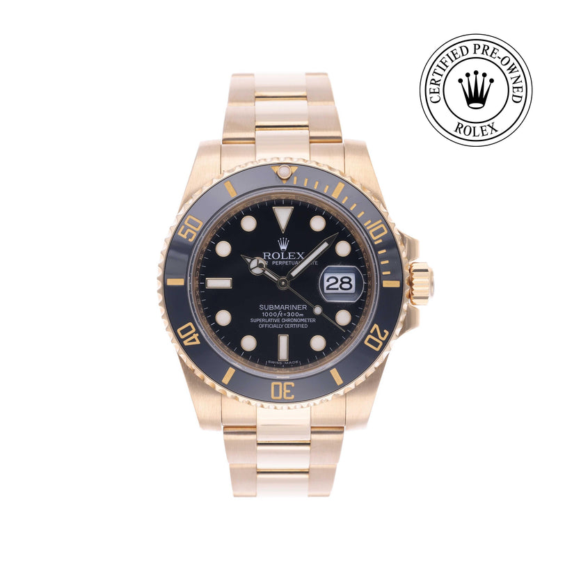 Rolex Certified Pre-owned Submariner M116618LN-0001 front on white background