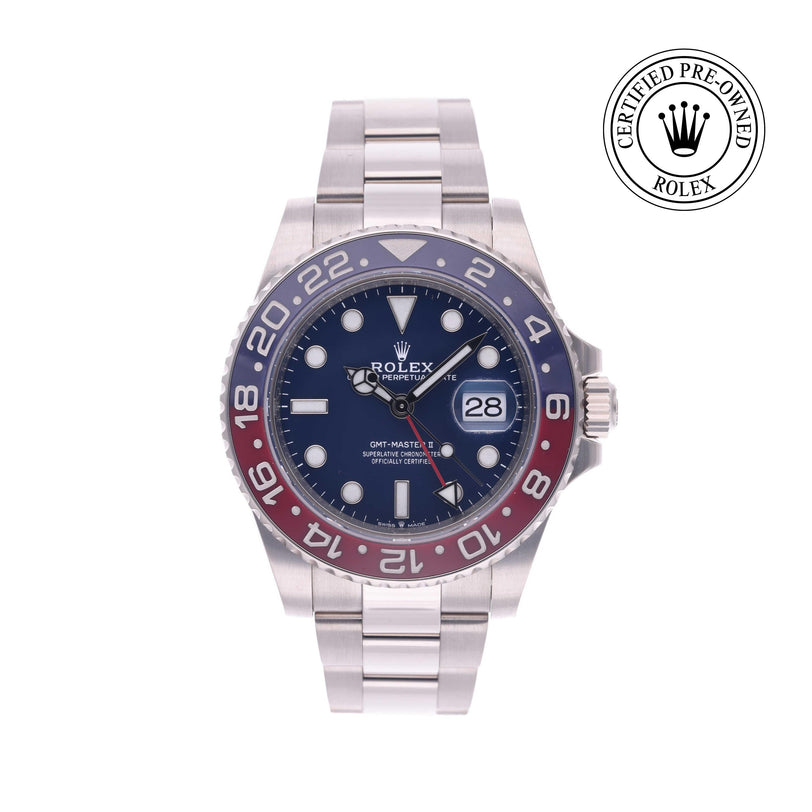 Rolex Certified Pre-owned GMT M126719BLRO-0003 front on white background