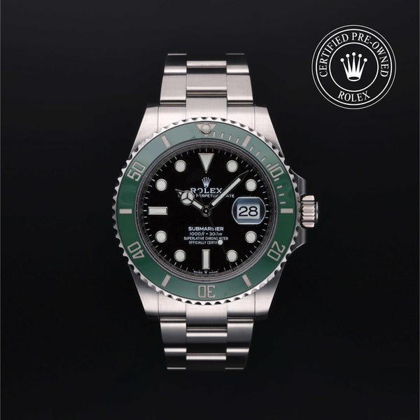 Rolex Certified Pre-owned Submariner M126610LV-0002 front on black background