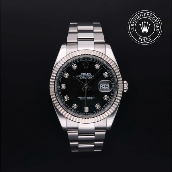Rolex Certified Pre-owned Datejust M126334-0011 front on black background