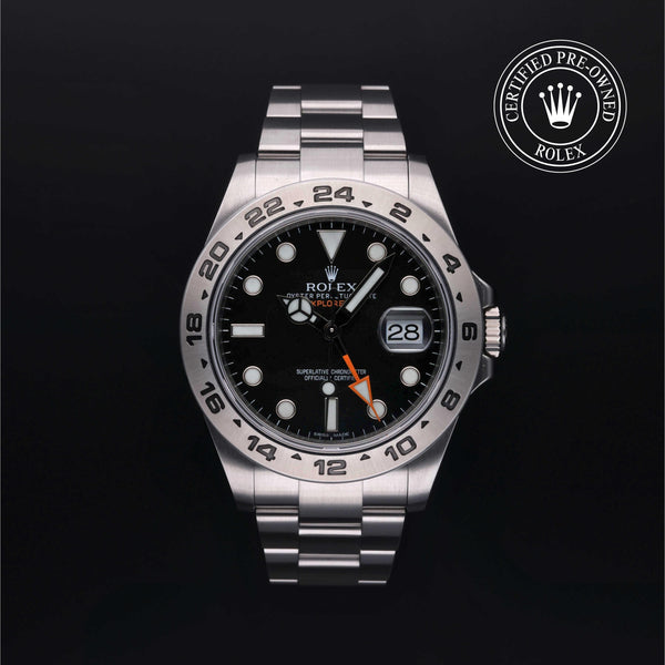Rolex Certified Pre-owned GMT M216570-0002 front on black background
