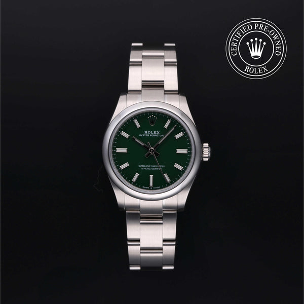 Rolex Certified Pre-owned Oyster Perpetual M277200-0006 front on black background