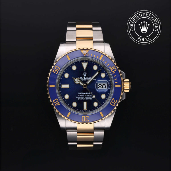 Rolex Certified Pre-owned Submariner M126613LB-0002 front on black background