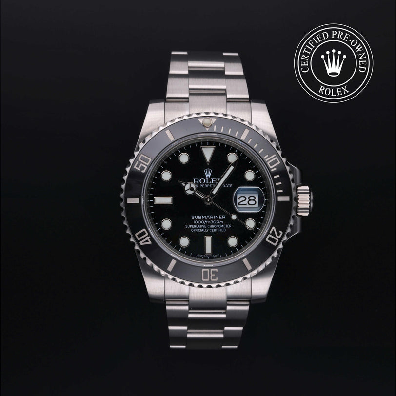 Rolex Certified Pre-owned Submariner M116610LN-0001 front on black background