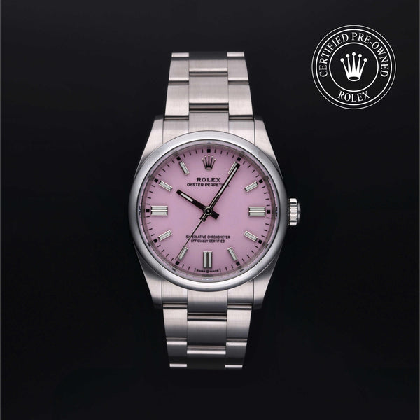 Rolex Certified Pre-owned Oyster Perpetual M126000-0008 front on black background