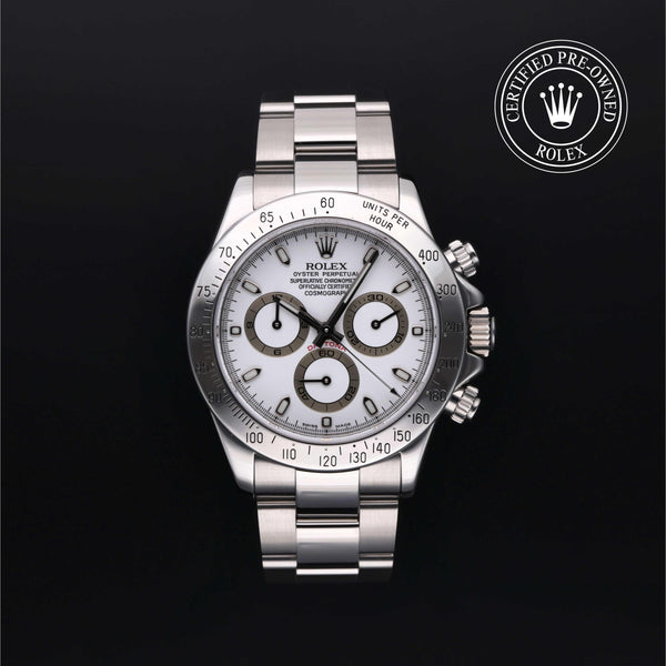 Rolex Certified Pre-owned Daytona M116520-0007 front on black background