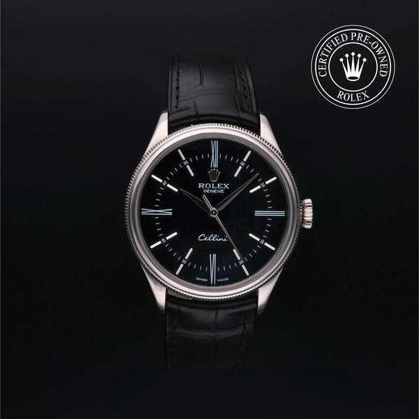 Rolex Certified Pre-owned Cellini M50509-0004 front on black background