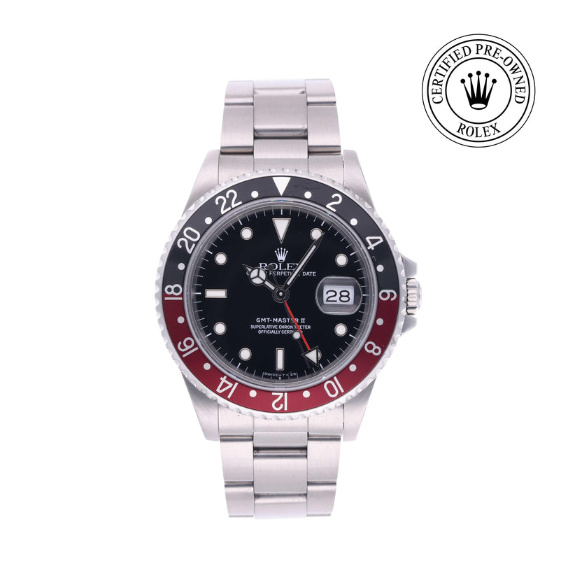 Rolex Certified Pre-owned GMT M16710-0009 front on white background