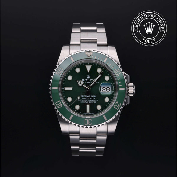 Rolex Certified Pre-owned Submariner M116610LV-0002 front on black background