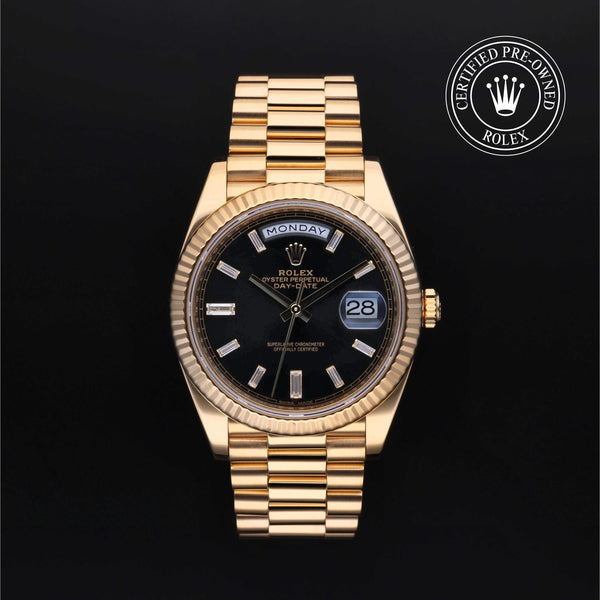 Rolex Certified Pre-owned Day-date M228238-0002 front on black background