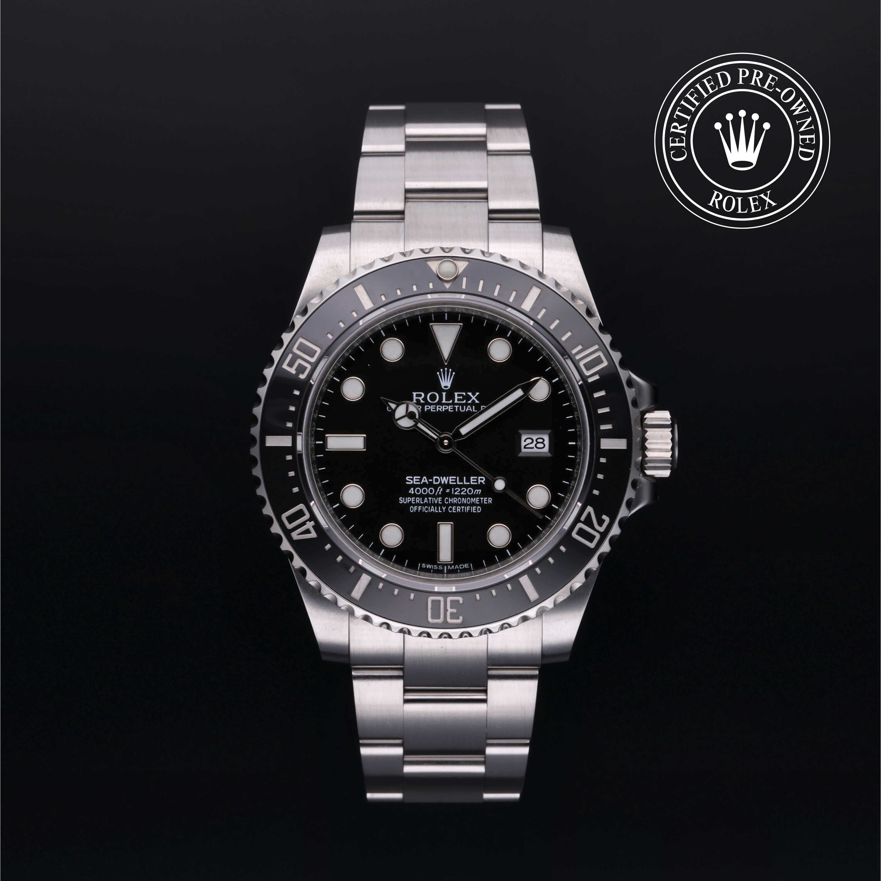 Rolex Certified Pre-owned Sea-Dweller M116600-0003 front on black background
