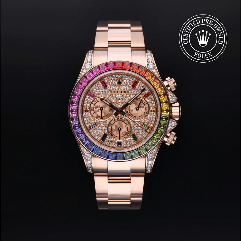 Rolex Certified Pre-owned Daytona M116595RBOW-0004 front on black background