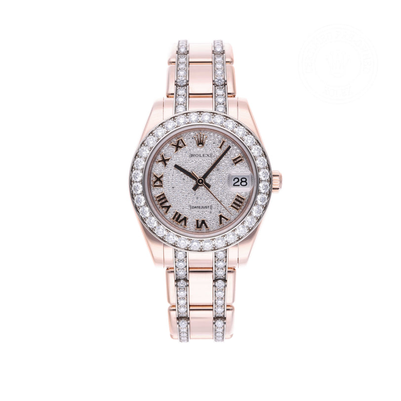 Rolex Certified Pre-owned Pearlmaster M81285-0013 front on white background