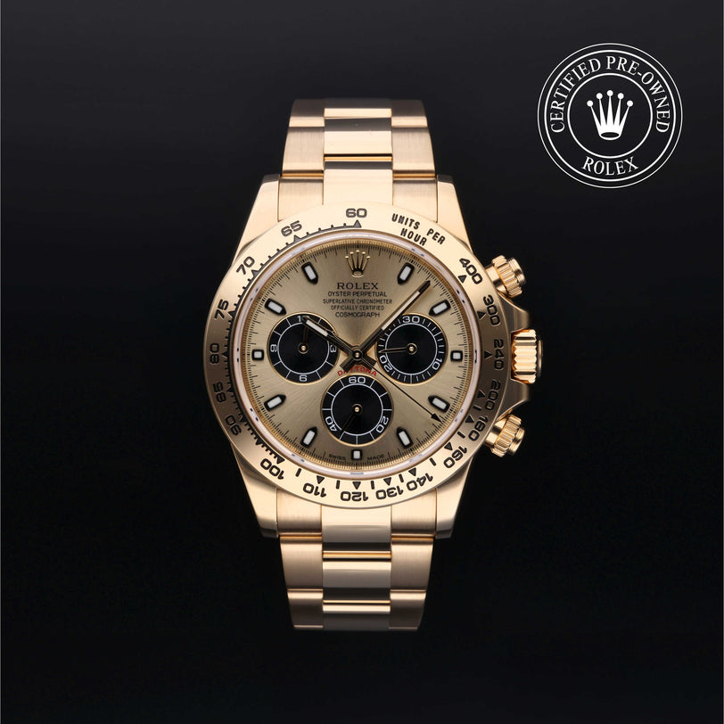 Rolex Certified Pre-owned Daytona M116508-0014 front on black background