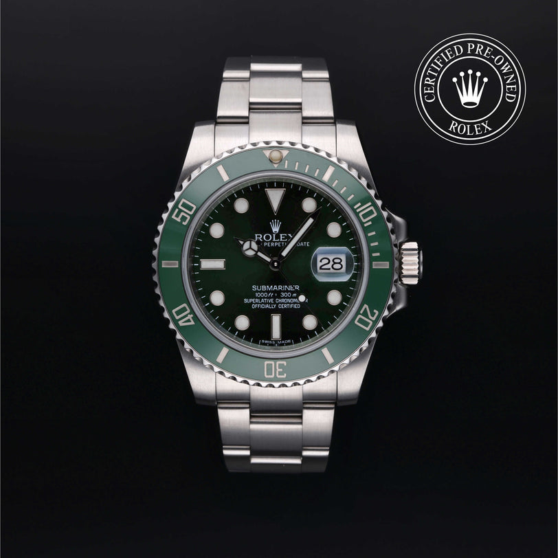 Rolex Certified Pre-owned Submariner Date M116610LV-0002 front on black background