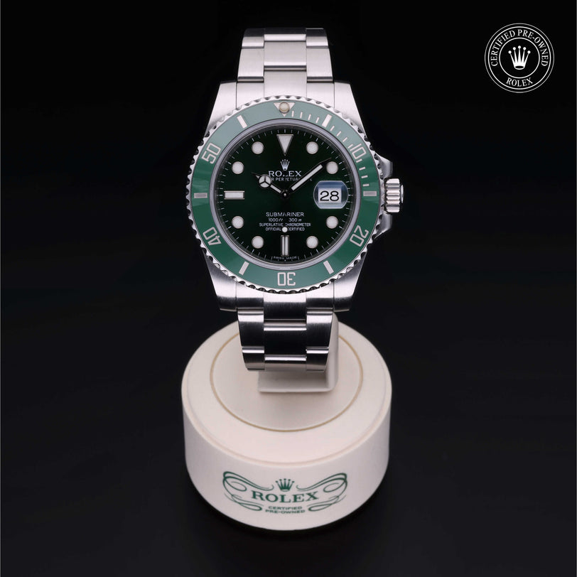 Rolex Certified Pre-owned Submariner Date M116610LV-0002 front on black background