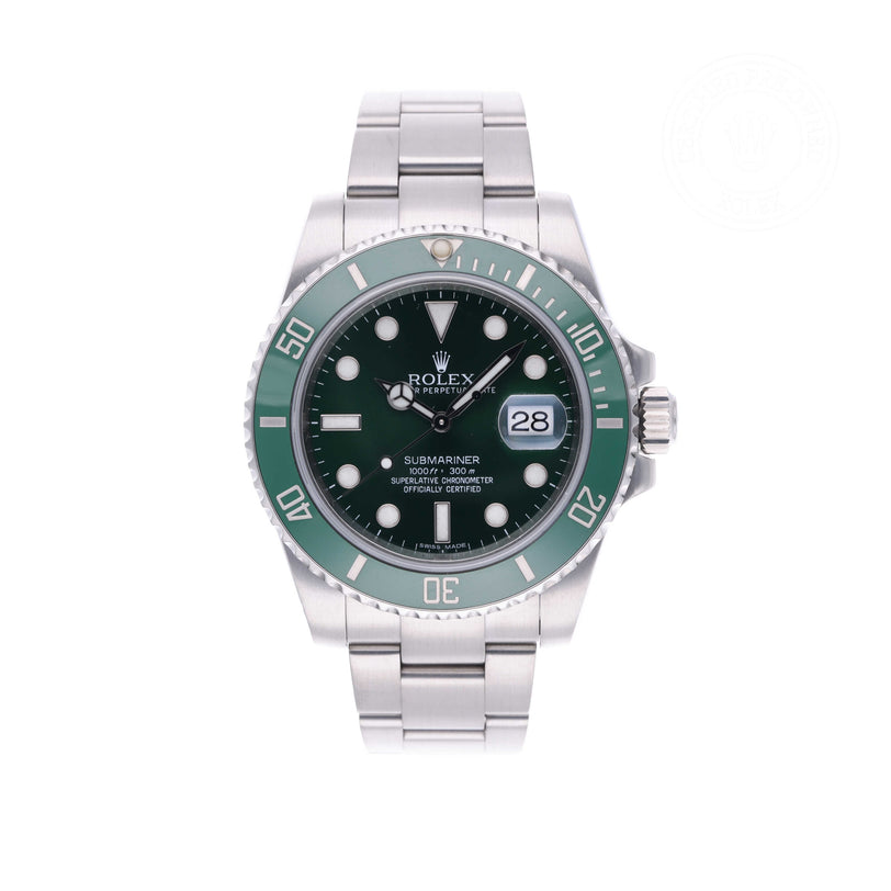 Rolex Certified Pre-owned Submariner Date M116610LV-0002 front on white background