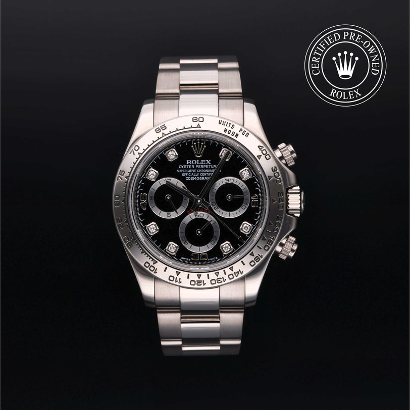 Rolex Certified Pre-owned Daytona M116509-0014 front on black background
