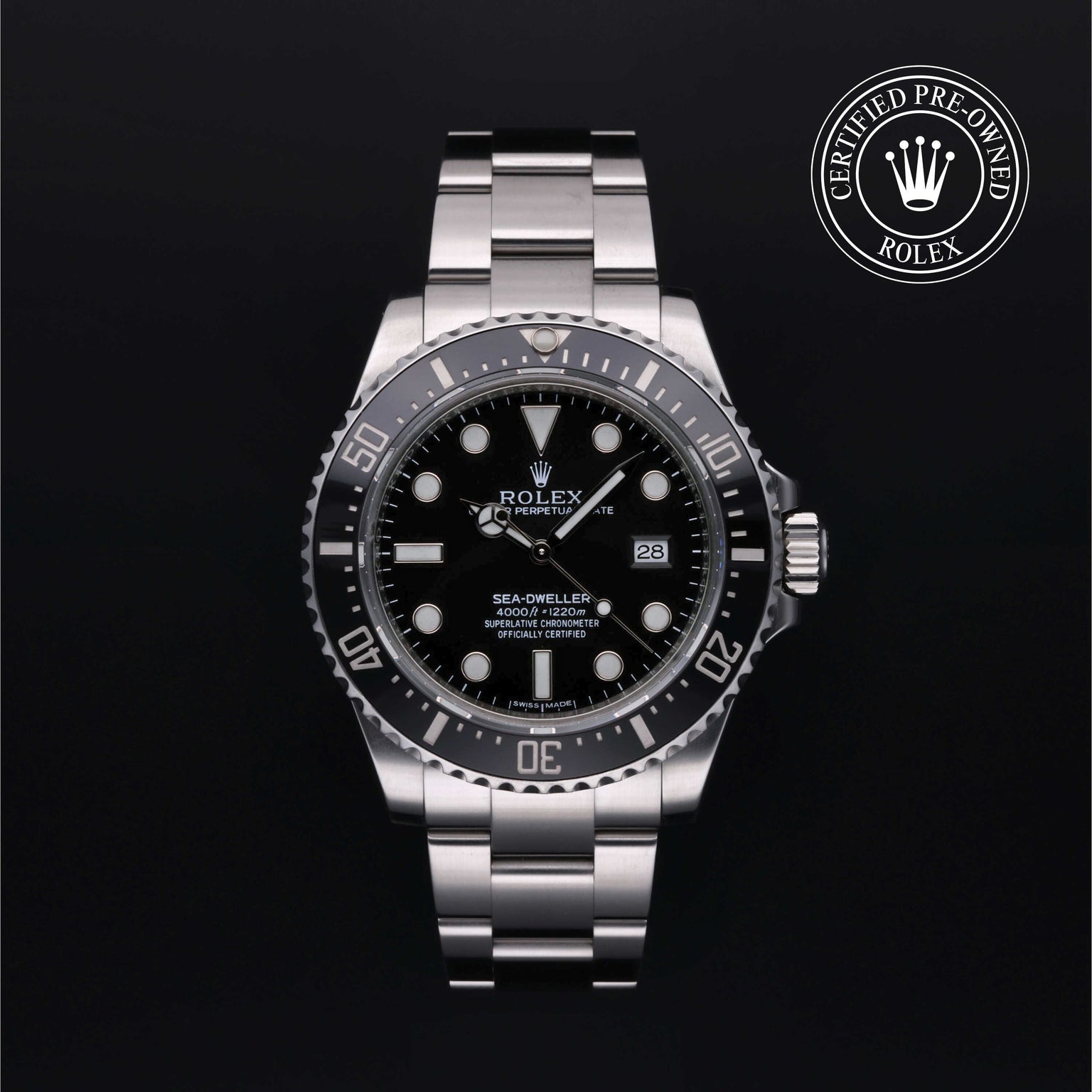 Rolex Certified Pre-owned Sea-Dweller M116600-0003 front on black background