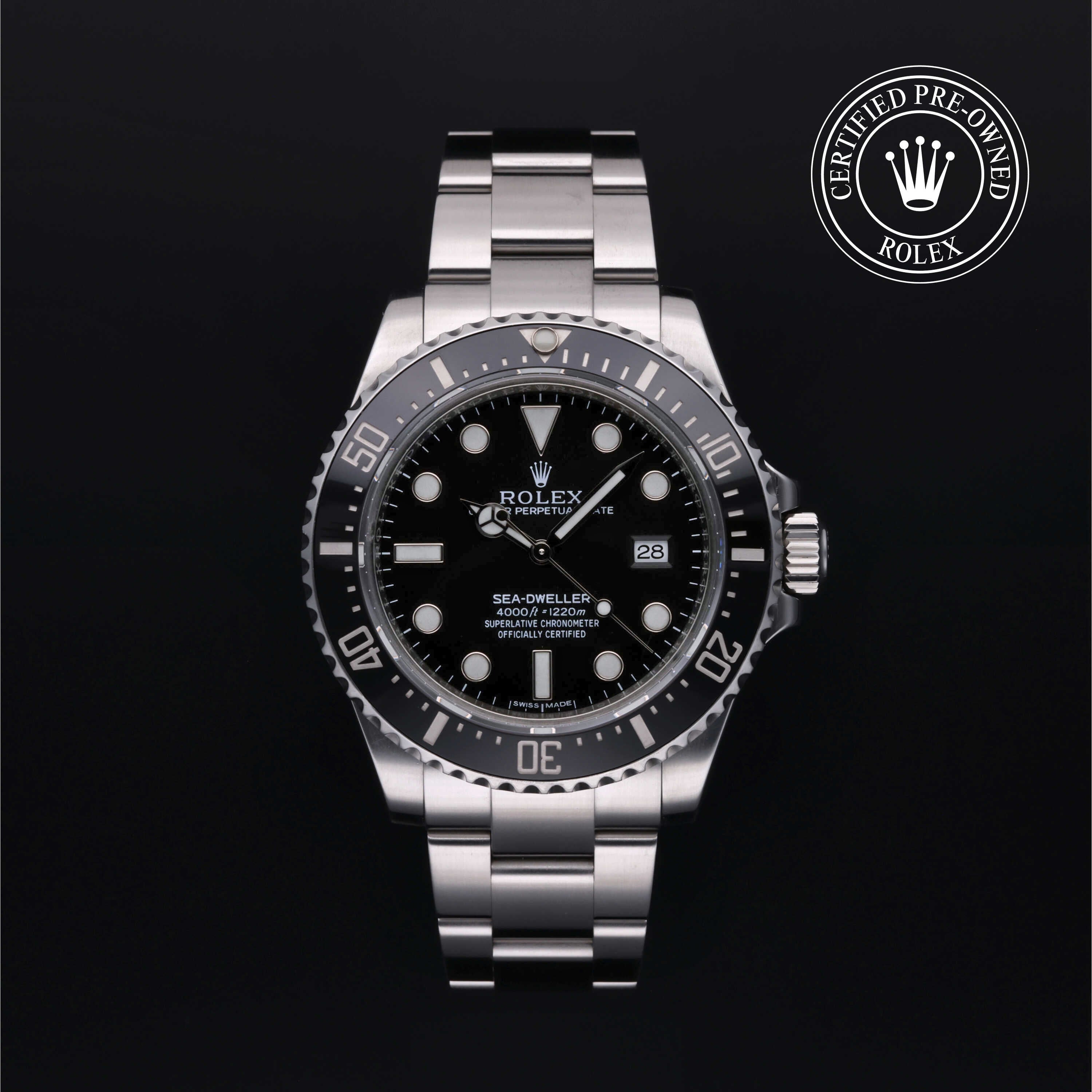 Rolex Certified Pre-owned Sea-Dweller M116600-0003 front on black background