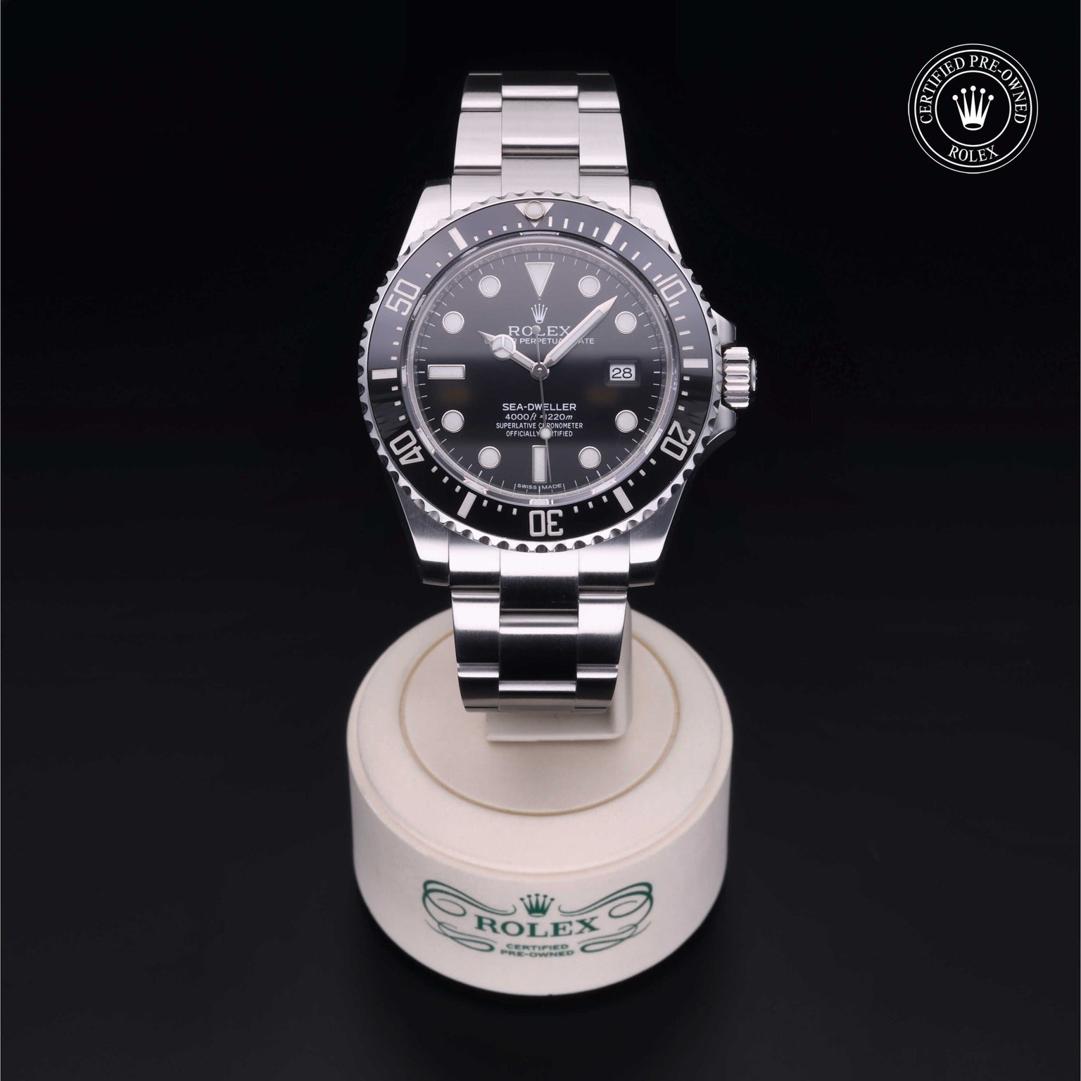Rolex Certified Pre-owned Sea-Dweller M116600-0003 front on black background