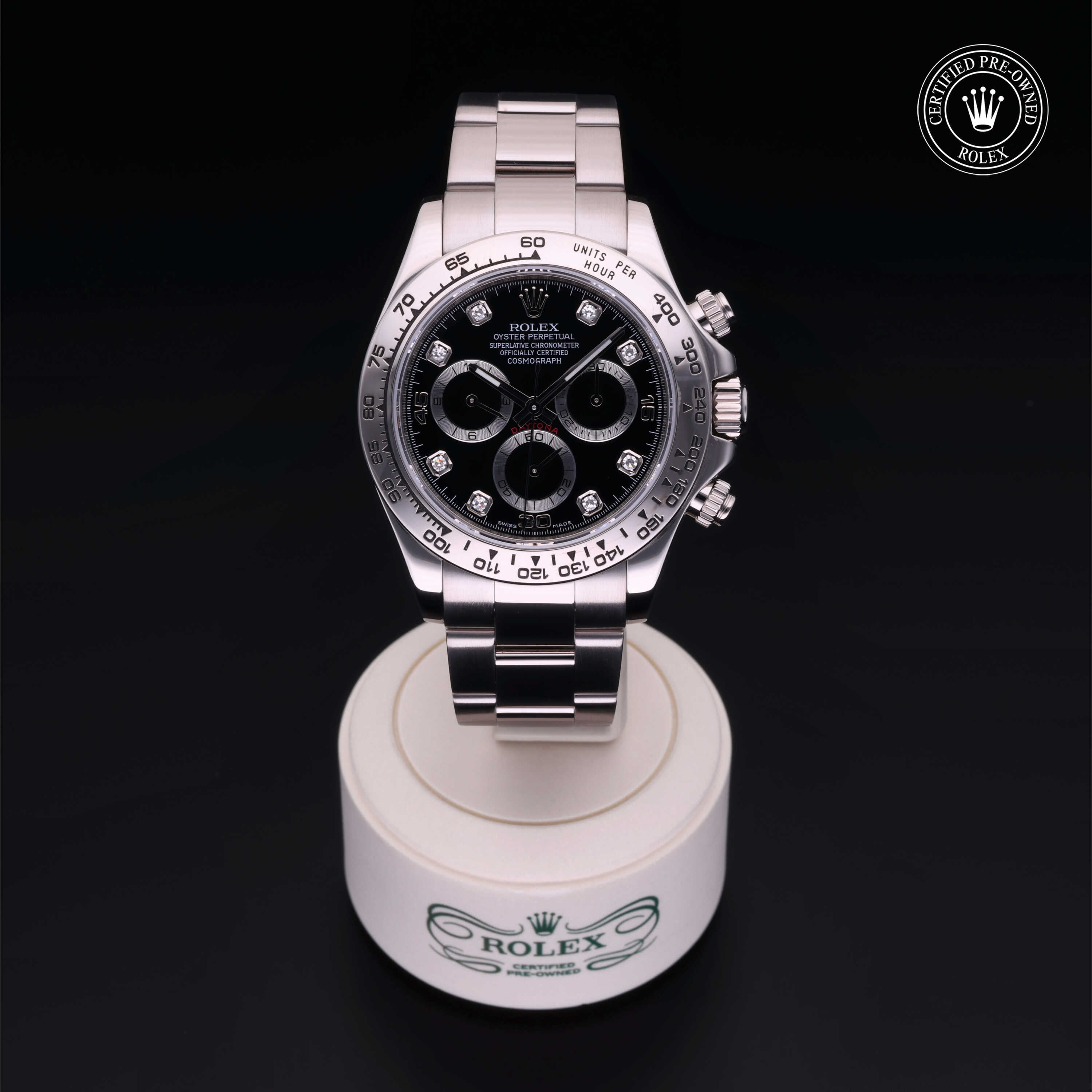 Rolex Certified Pre-owned Daytona M116509-0013 front on black background