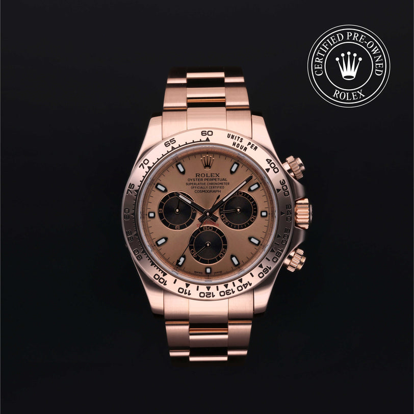 Rolex Certified Pre-owned Daytona M116505-0001 front on black background