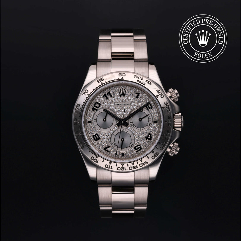 Rolex Certified Pre-owned Daytona M116509-0056 front on black background