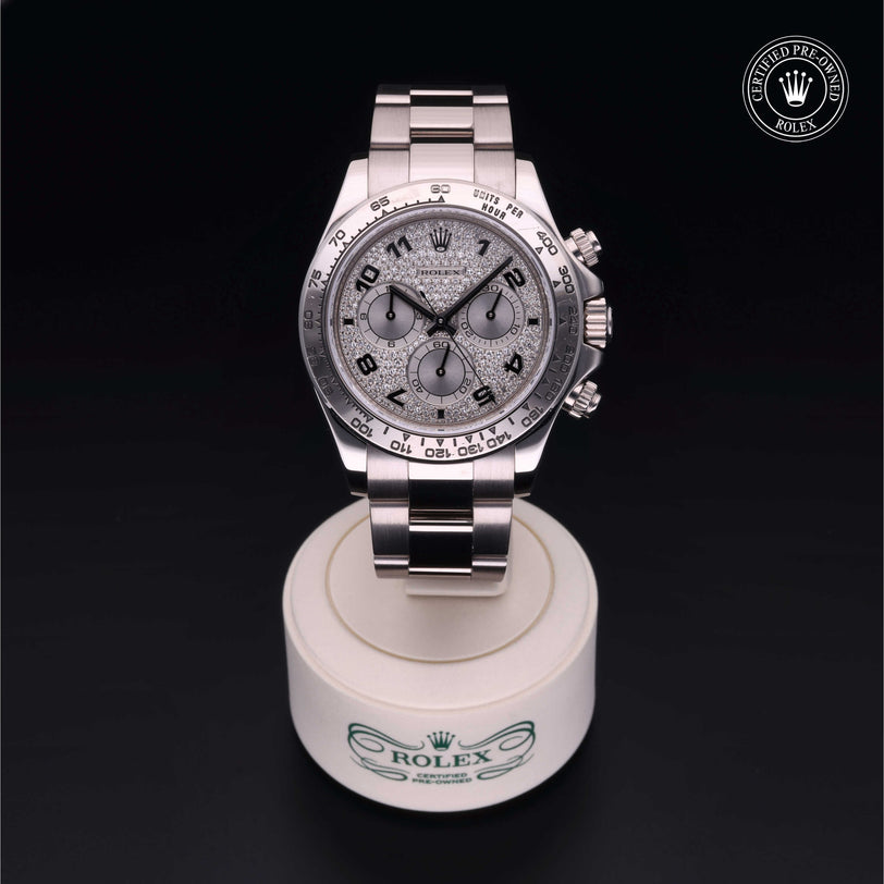 Rolex Certified Pre-owned Daytona M116509-0056 front on black background
