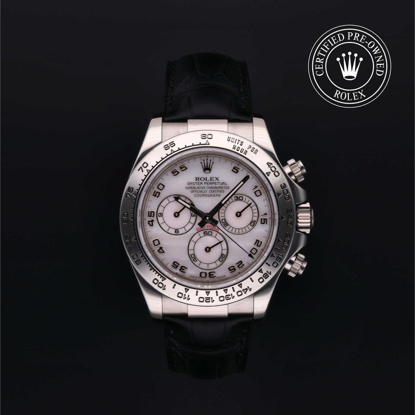 Rolex Certified Pre-owned Daytona M116519-0046 front on black background