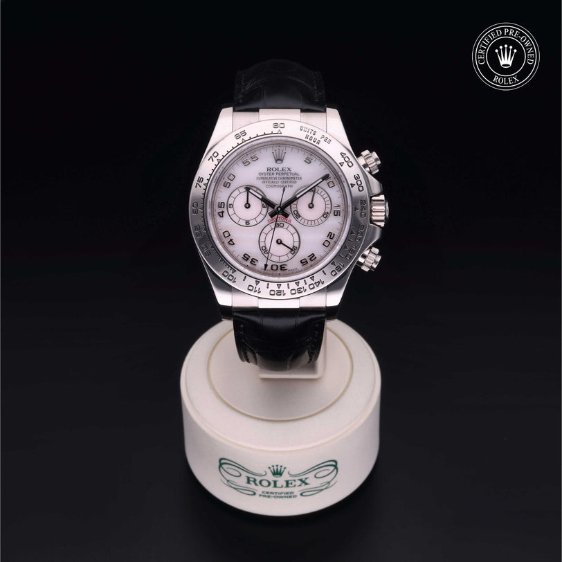 Rolex Certified Pre-owned Daytona M116519-0046 front on black background