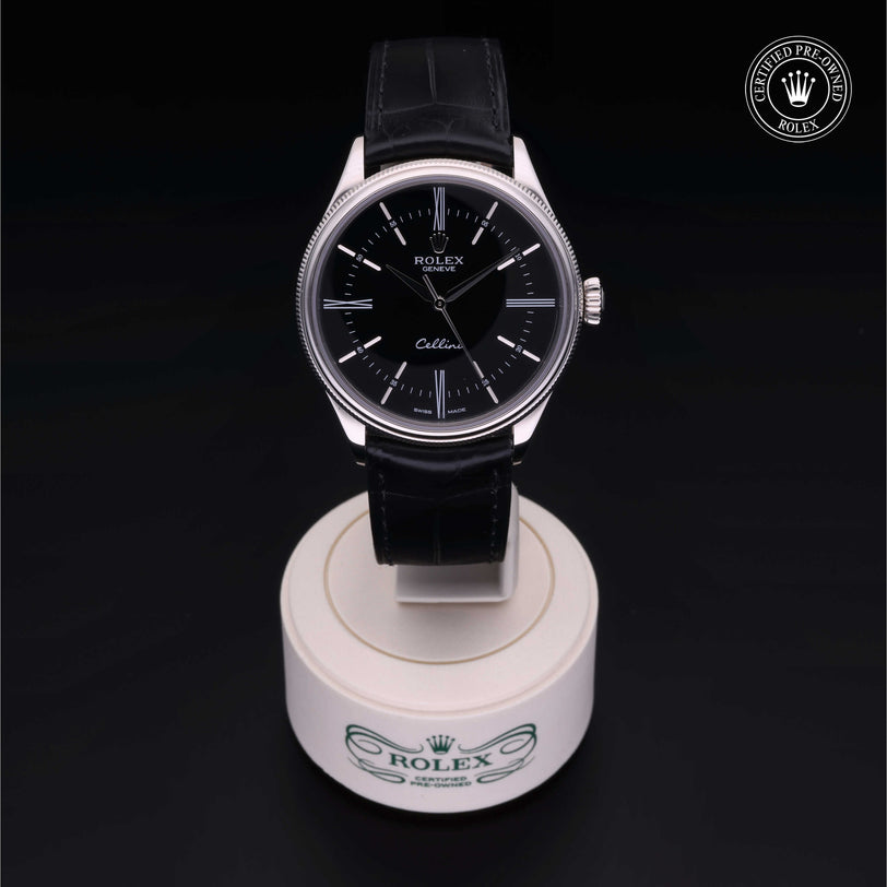Rolex Certified Pre-owned Cellini M50509-0004 front on black background