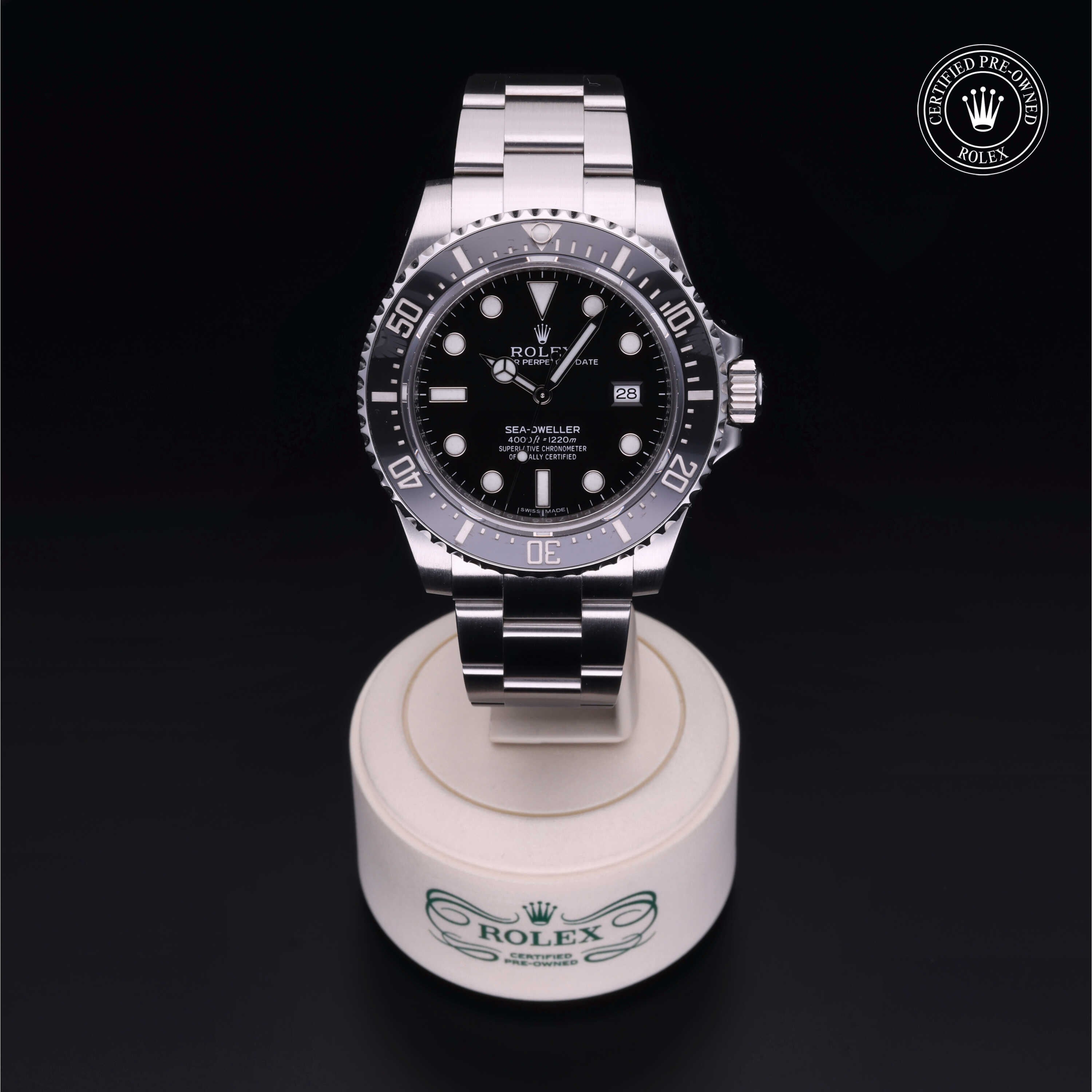 Rolex Certified Pre-owned Sea-Dweller M116600-0003 front on black background