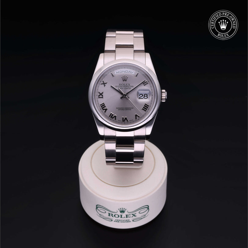 Rolex Certified Pre-owned Day-date M118209-0003 front on black background