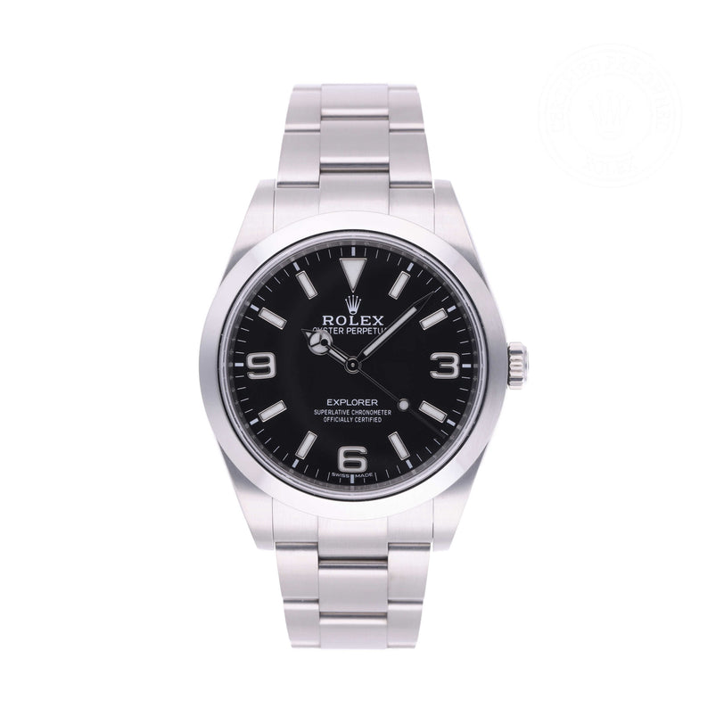Rolex Certified Pre-owned Explorer M214270-0003 front on white background