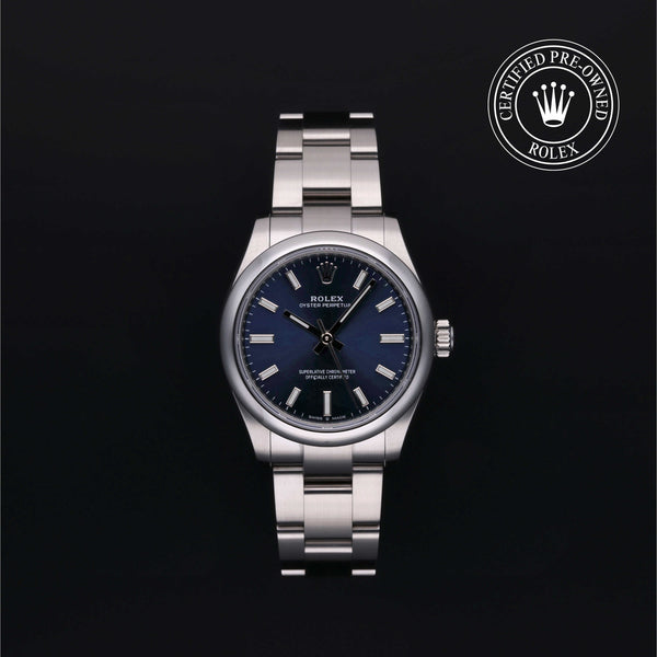 Rolex Certified Pre-owned Oyster Perpetual M277200-0003 front on black background