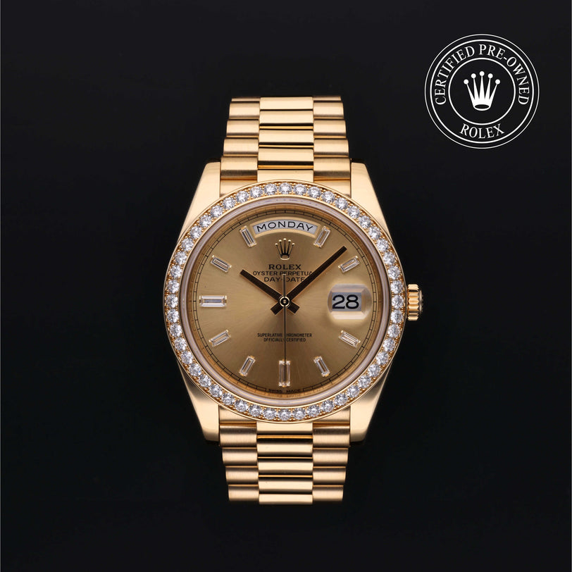 Rolex Certified Pre-owned Day-date M228348RBR-0002 front on black background