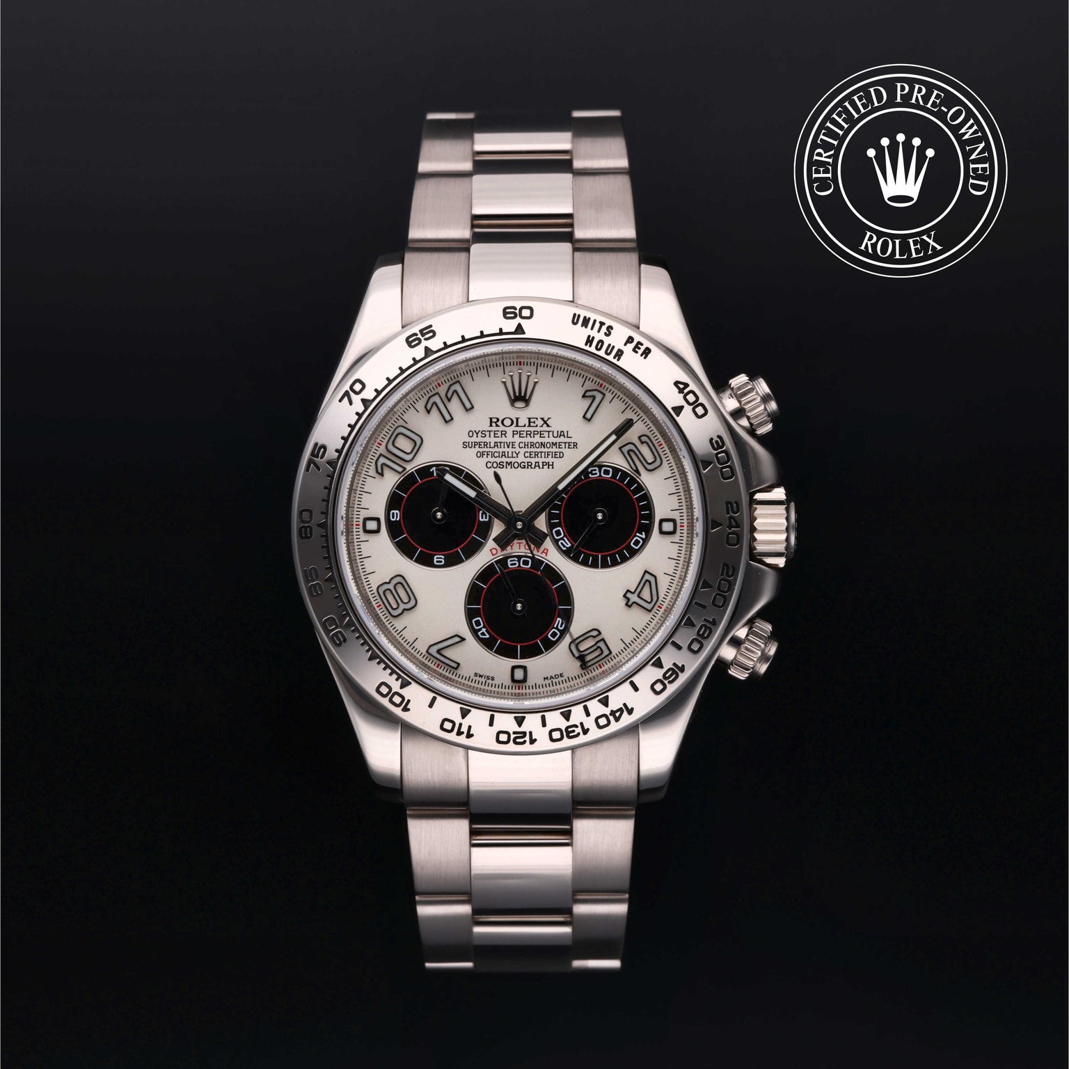 Rolex Certified Pre-owned Daytona M116509-0063 front on black background