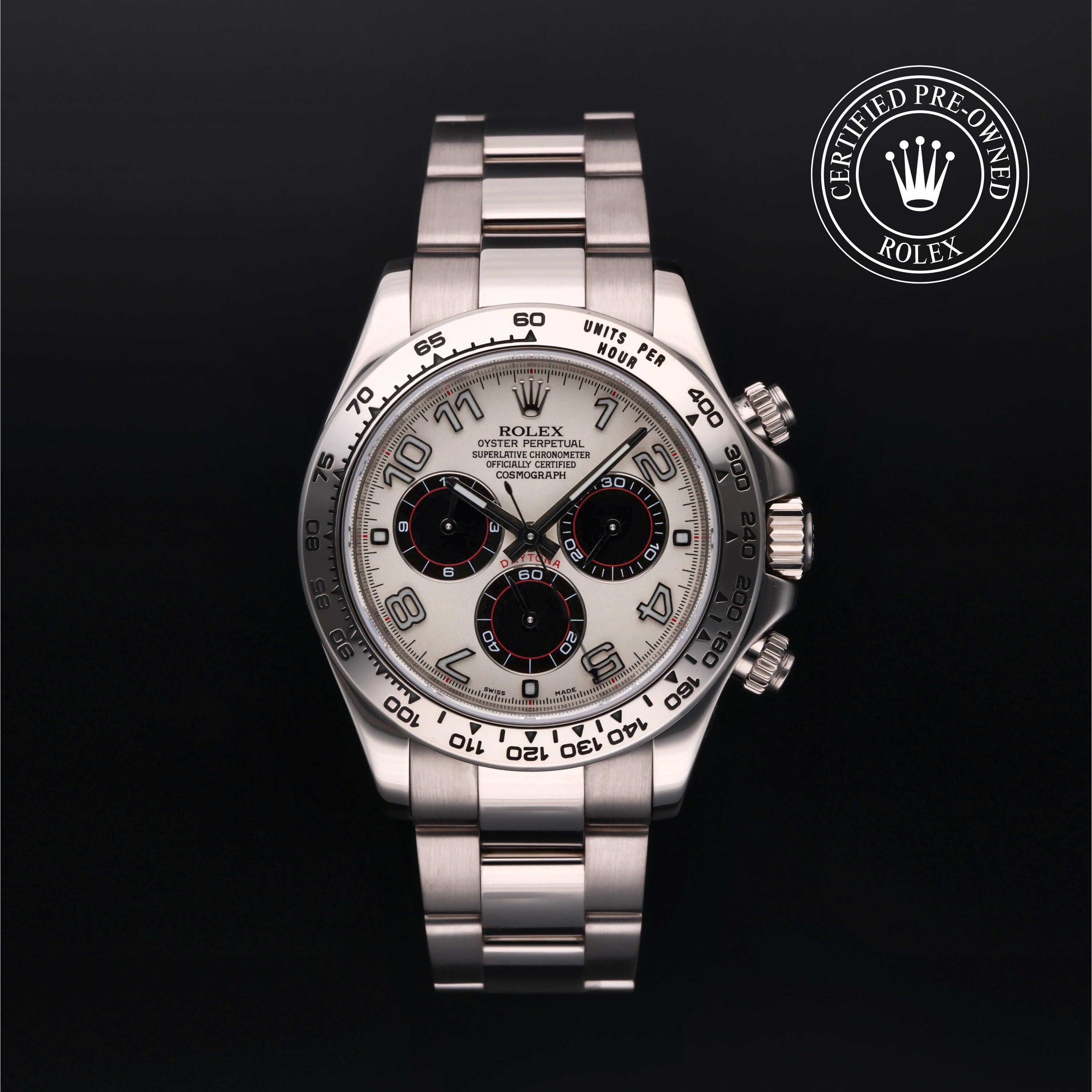 Rolex Certified Pre-owned Daytona M116509-0063 front on black background
