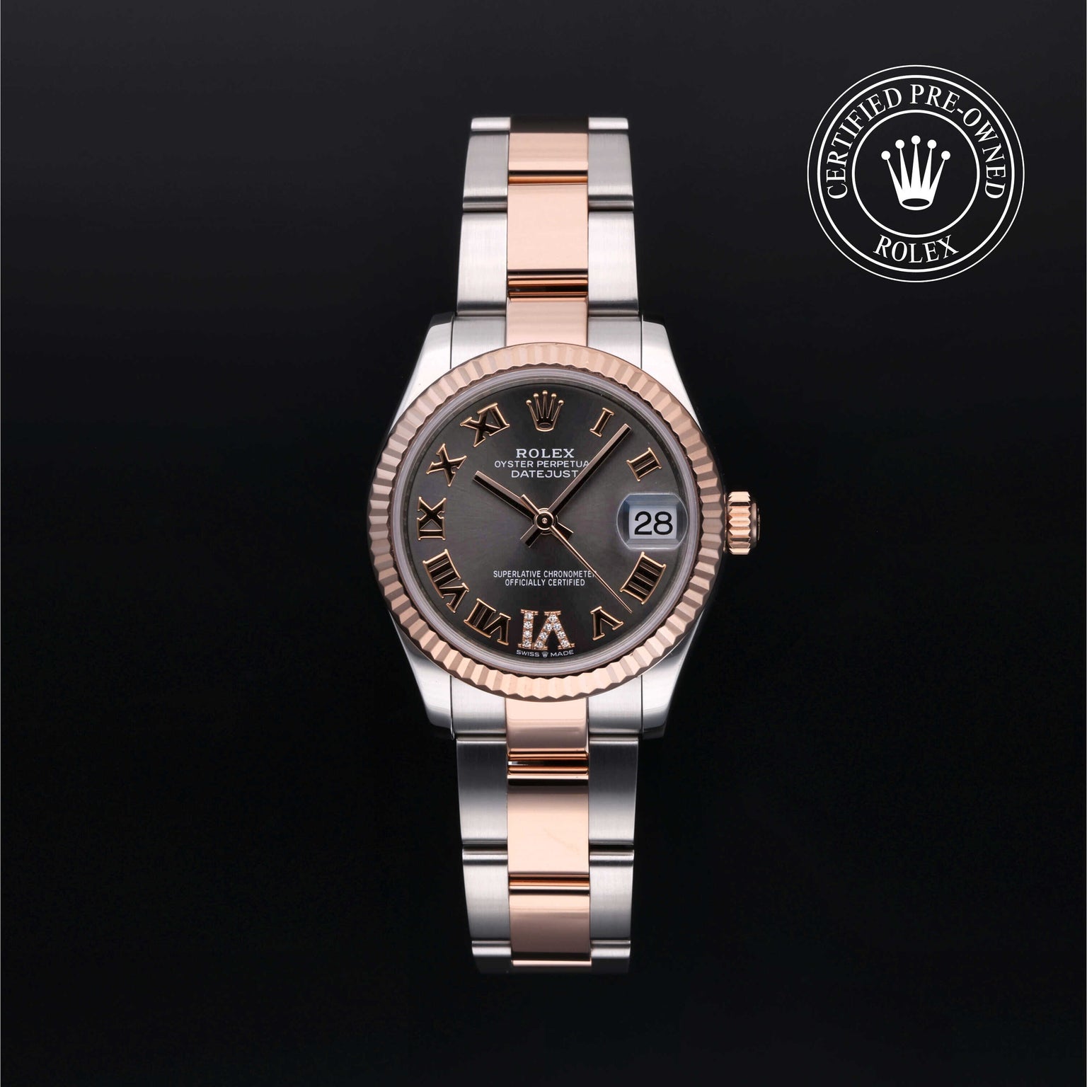 Rolex Certified Pre-owned Lady Datejust M278271-0029 front on black background