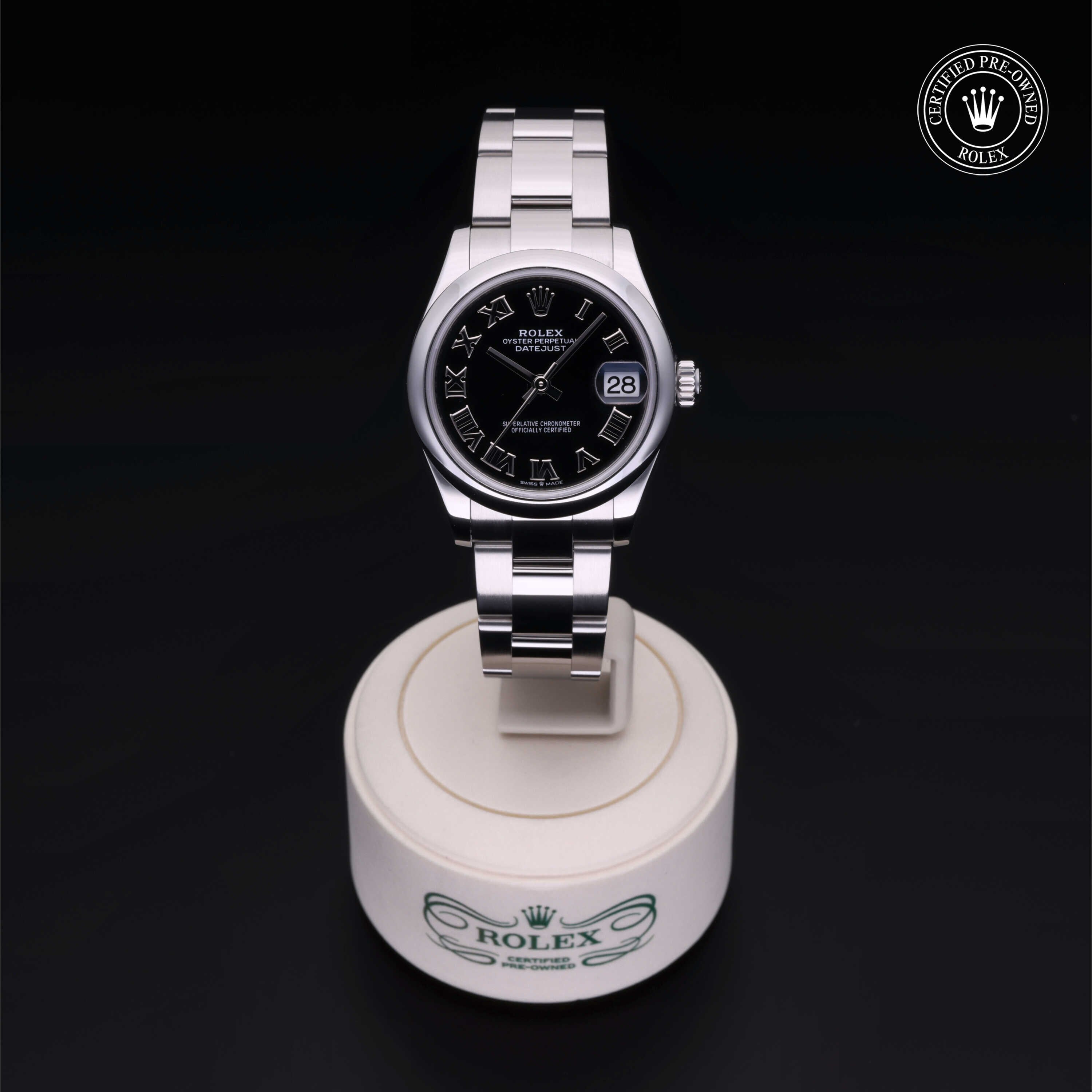 Rolex Certified Pre-owned Lady Datejust M278240-0001 front on black background
