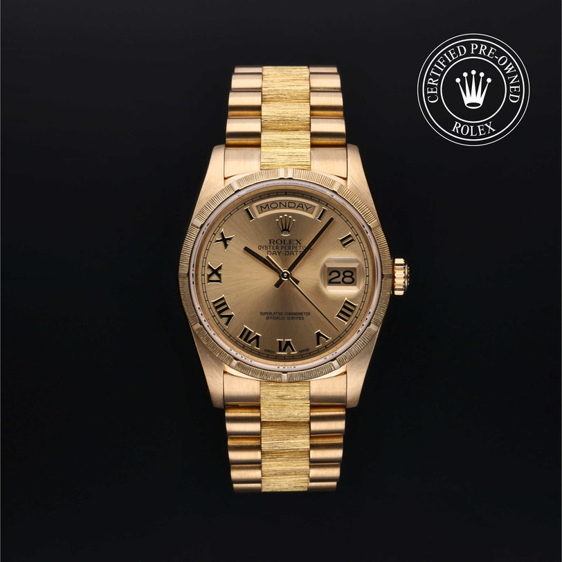 Rolex Certified Pre-owned Day-date M18248-0013 front on black background