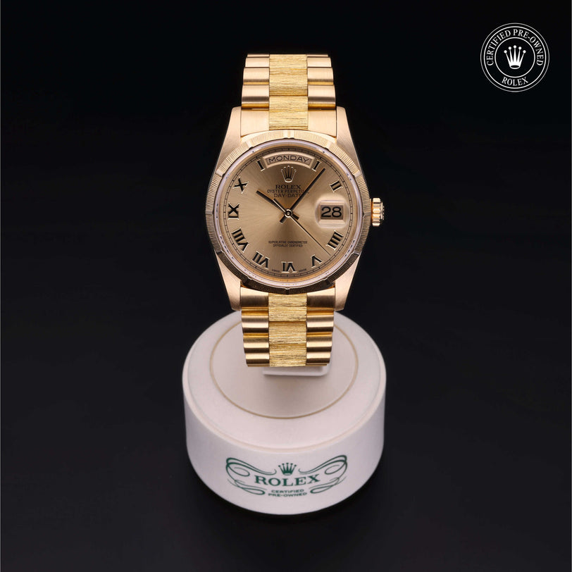Rolex Certified Pre-owned Day-date M18248-0013 front on black background