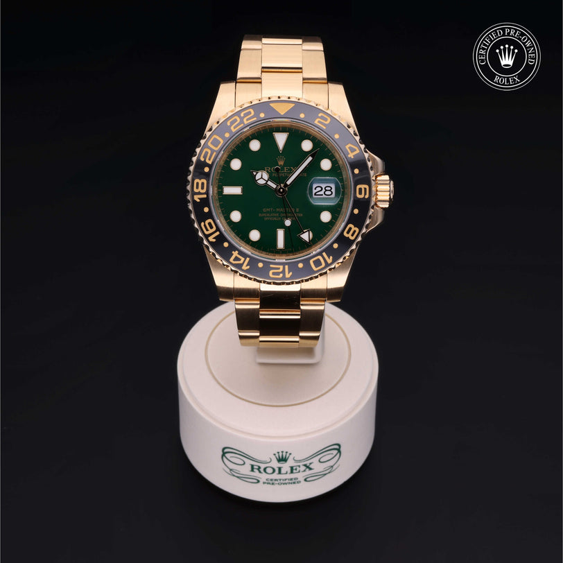 Rolex Certified Pre-owned GMT II M116718LN-0001 front on black background