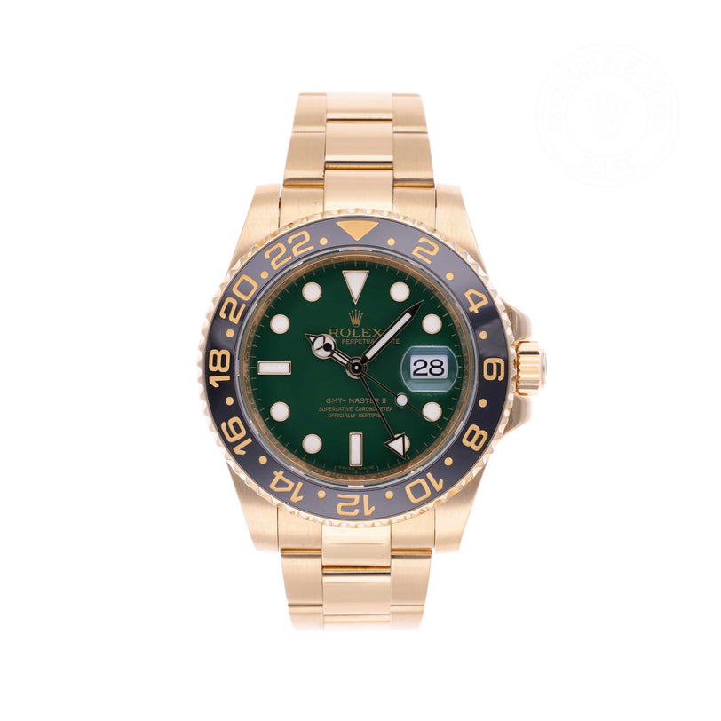 Rolex Certified Pre-owned GMT II M116718LN-0001 front on white background