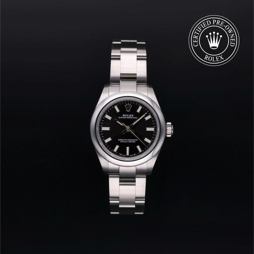 Rolex Certified Pre-owned Oyster Perpetual M276200-0002 front on black background