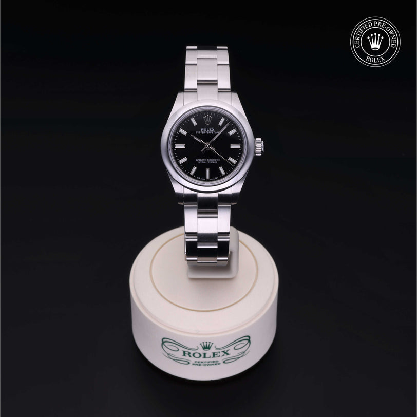 Rolex Certified Pre-owned Oyster Perpetual M276200-0002 front on black background