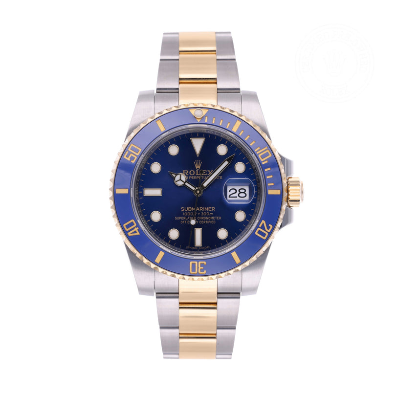 Rolex Certified Pre-owned Submariner Date M116613LB-0005 front on white background