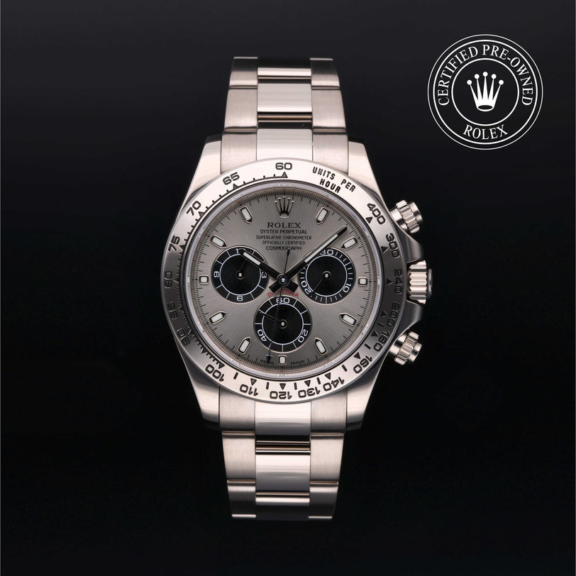 Rolex Certified Pre-owned Daytona M116509-0064 front on black background