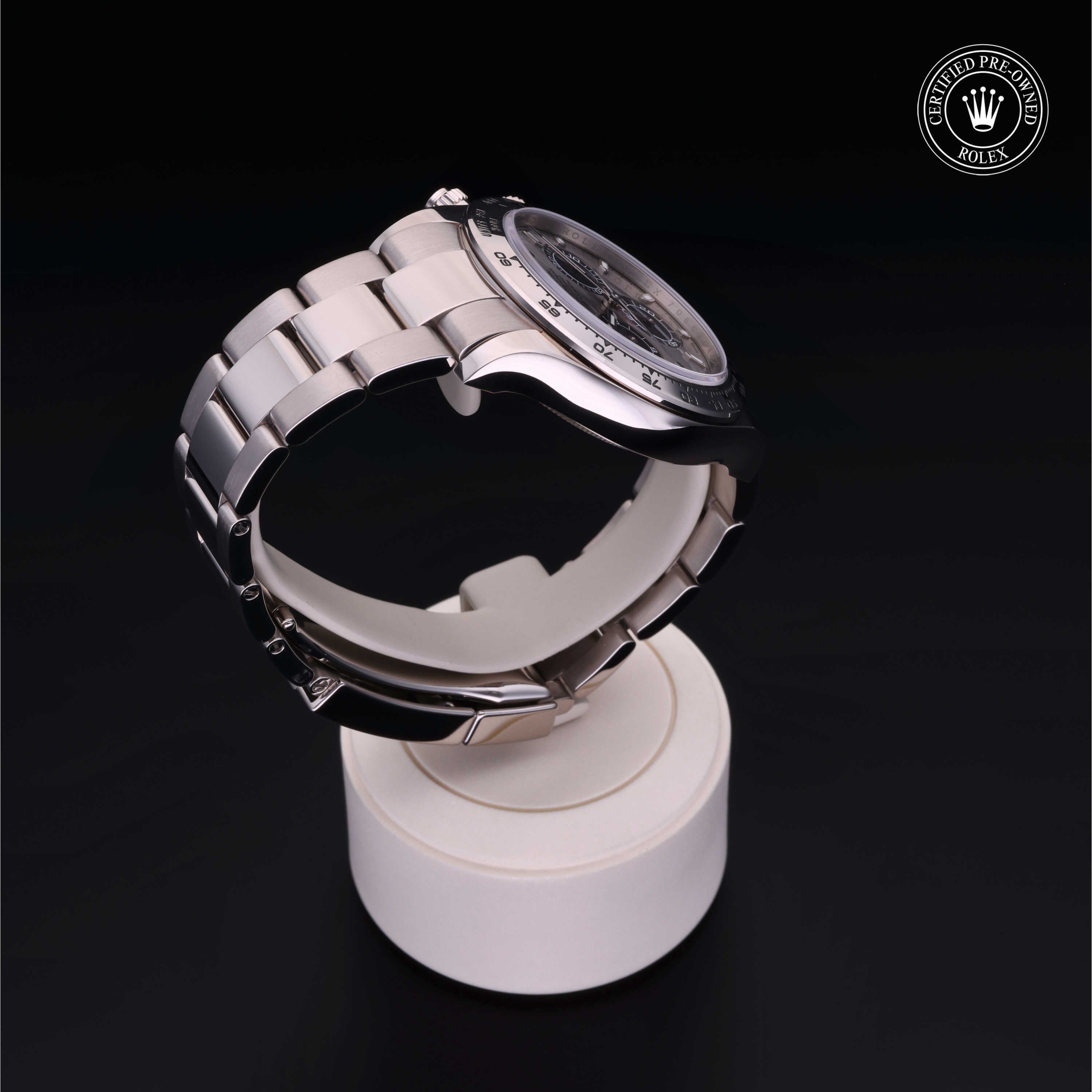 Rolex Certified Pre-owned Daytona M116509-0064 front on black background